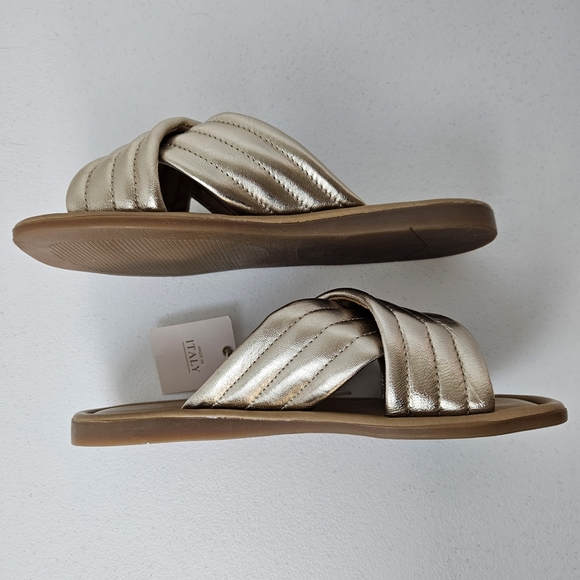 Mila Paoli Gold Metallic Leather Cross Strap Slides Sandals 7.5 Made in Italy - Picture 6 of 8